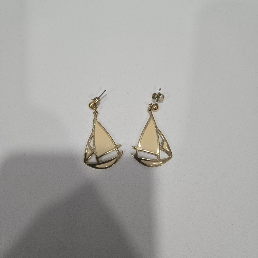 Gold and Cream Sailboat Earrings